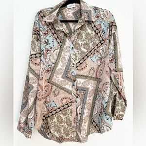 Acoa blouse top size small button up mixed media paisley print boho chic